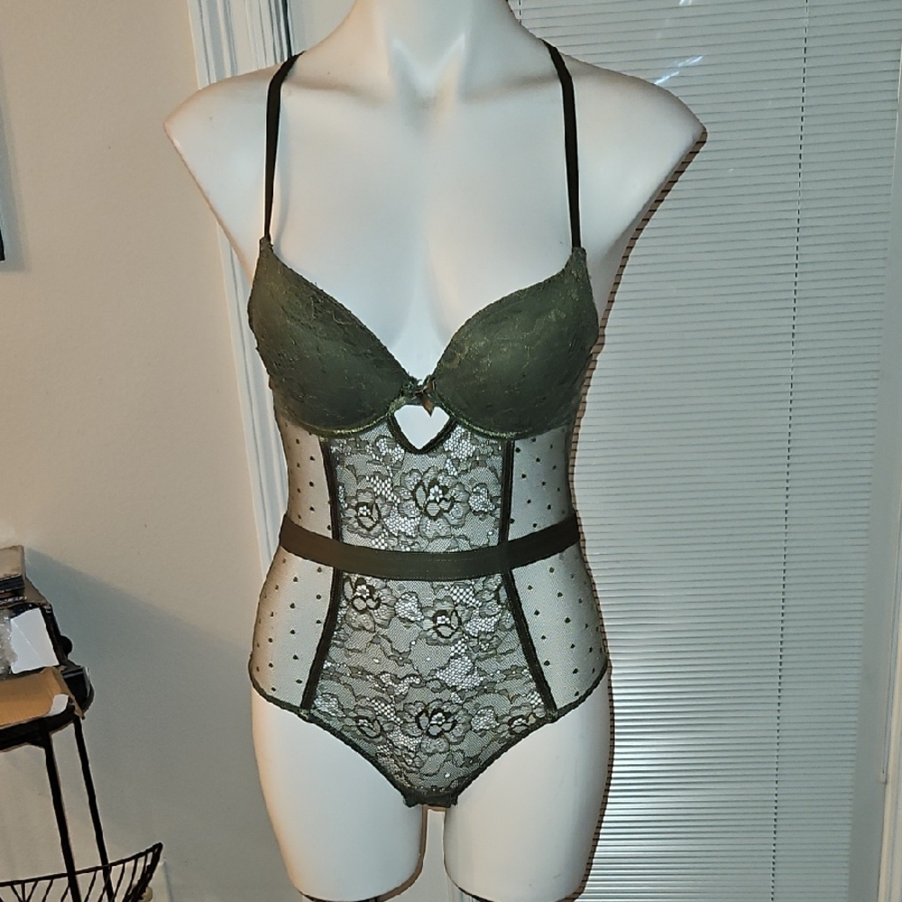 Elegant Olive Green Lace Bodysuit